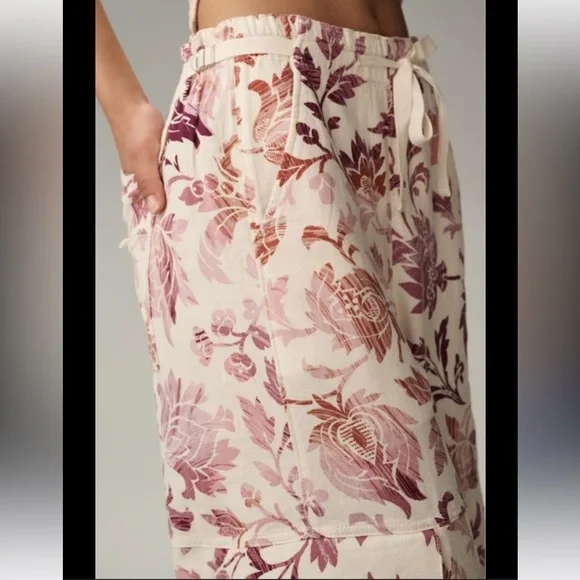 Anthropologie Pilcro Linen Floral Print Cargo Pants Pink Combo • Medium • NWT - Picture 3 of 9